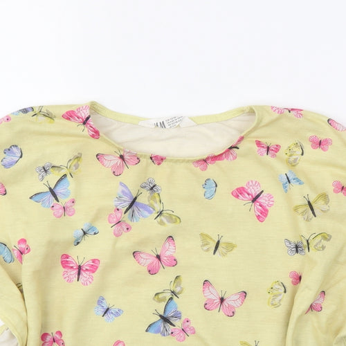 H&M Girls Yellow Floral  Basic T-Shirt Size 7-8 Years  - butterflies