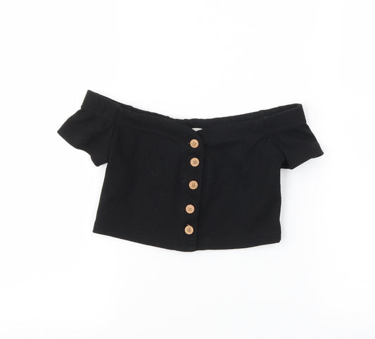 Front view of SHEIN girls’ black cropped blouse, size 8, years