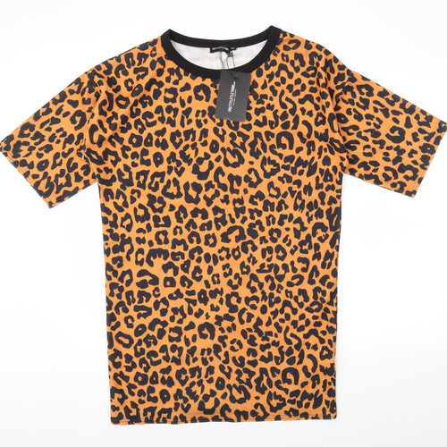 PRETTYLITTLETHING Womens Orange Animal Print  Basic T-Shirt Size M