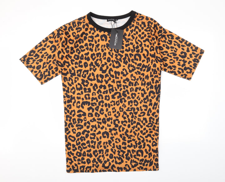 PRETTYLITTLETHING Womens Orange Animal Print Basic T-Shirt Size M