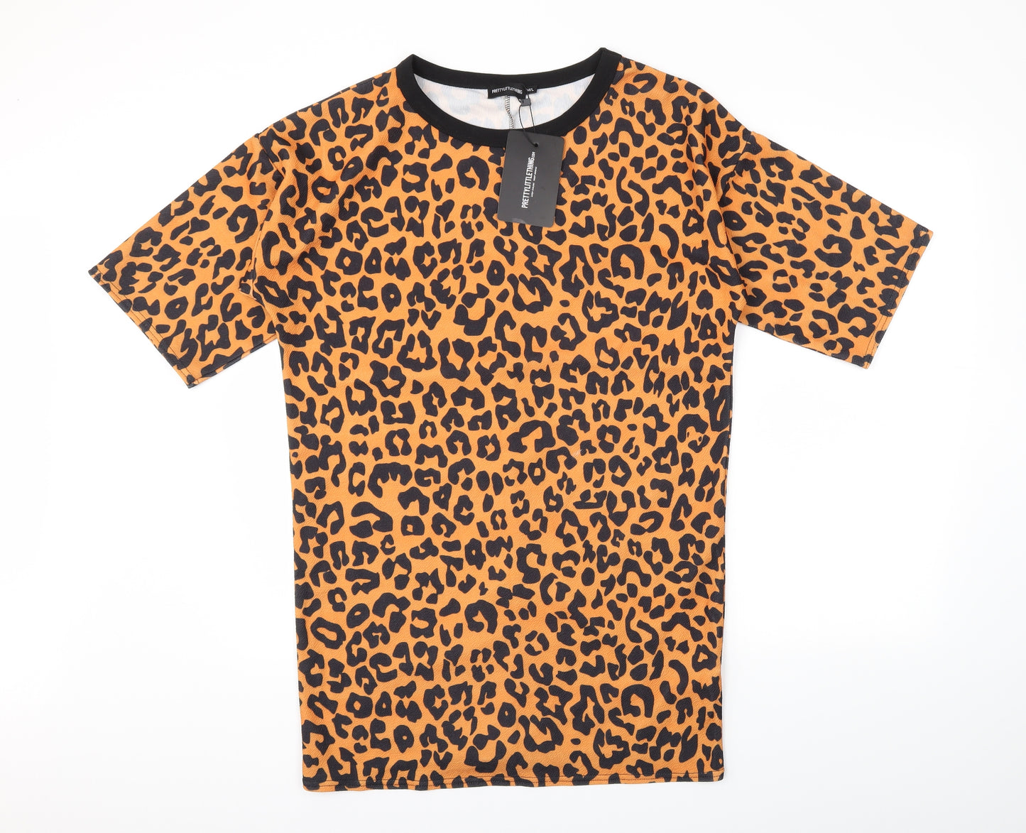 PRETTYLITTLETHING Womens Orange Animal Print  Basic T-Shirt Size M