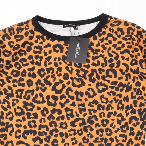 PRETTYLITTLETHING Womens Orange Animal Print  Basic T-Shirt Size M