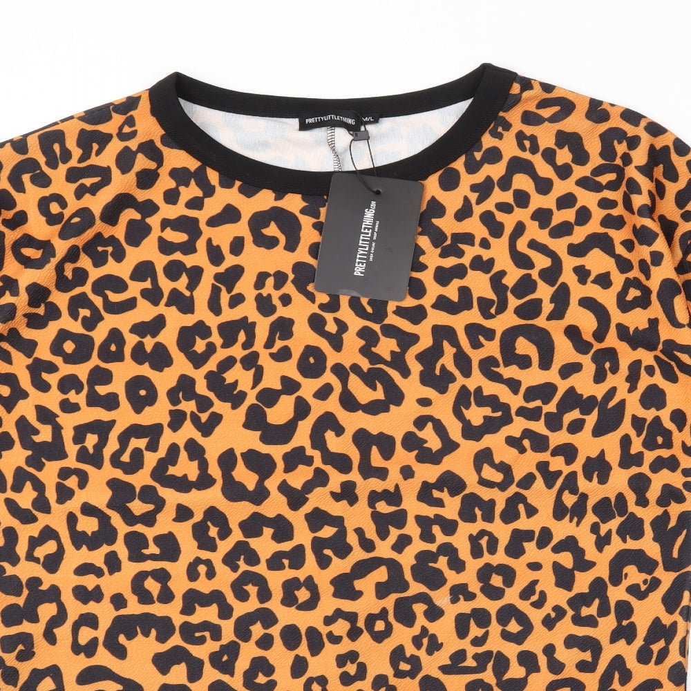 PRETTYLITTLETHING Womens Orange Animal Print  Basic T-Shirt Size M