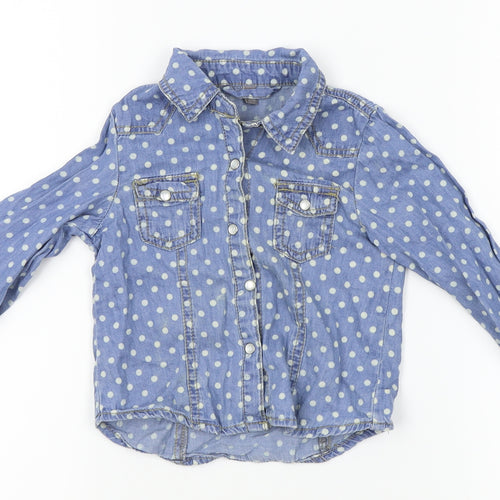 denim Co Girls Blue Polka Dot Denim Basic Button-Up Size 2-3 Years