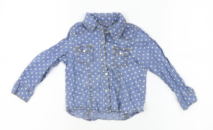 denim Co Girls Blue Polka Dot Denim Basic Button-Up Size 2-3 Years