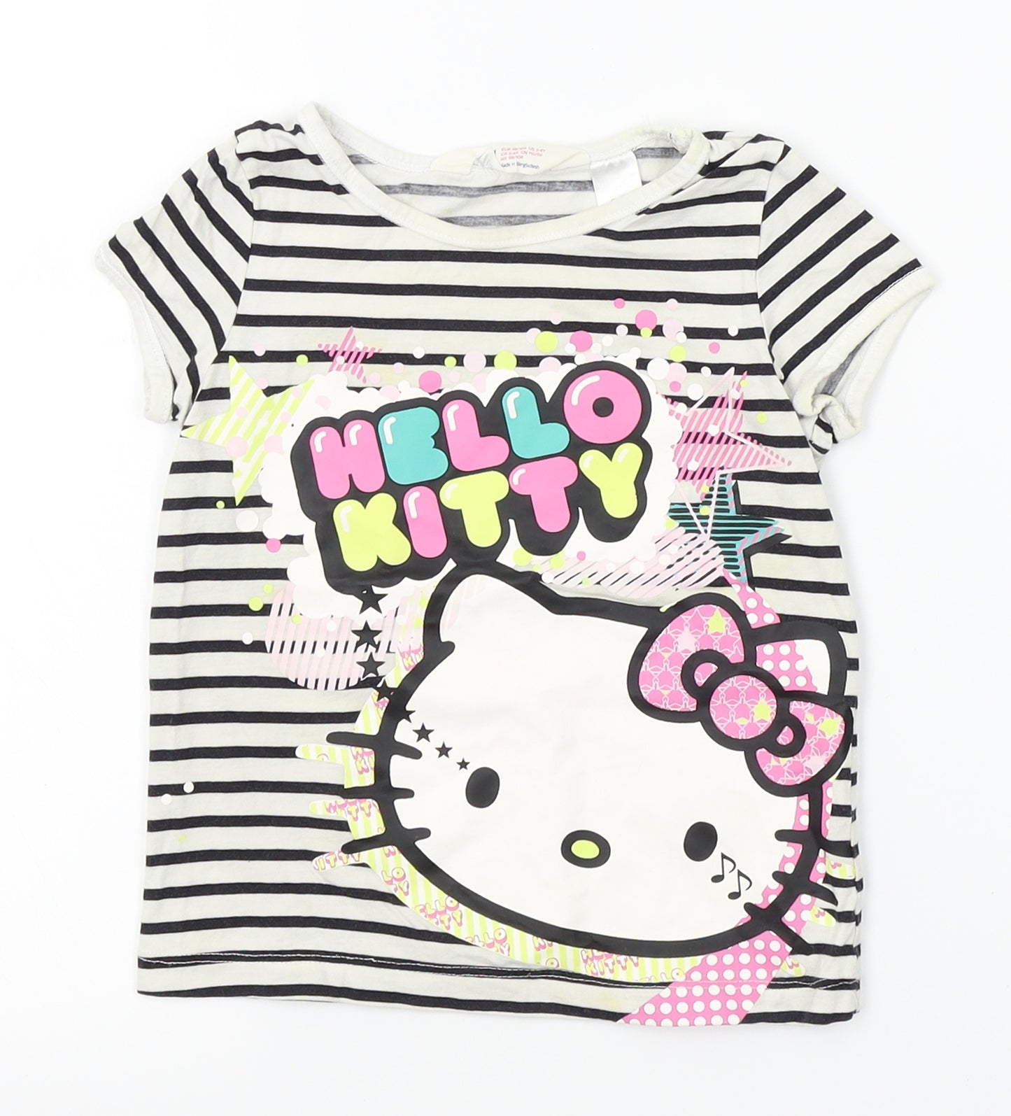 H&M Girls White Striped  Basic T-Shirt Size 2-3 Years  - Hello Kitty