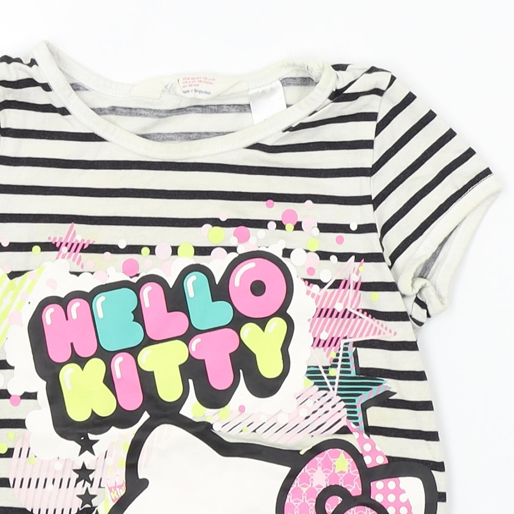 H&M Girls White Striped  Basic T-Shirt Size 2-3 Years  - Hello Kitty