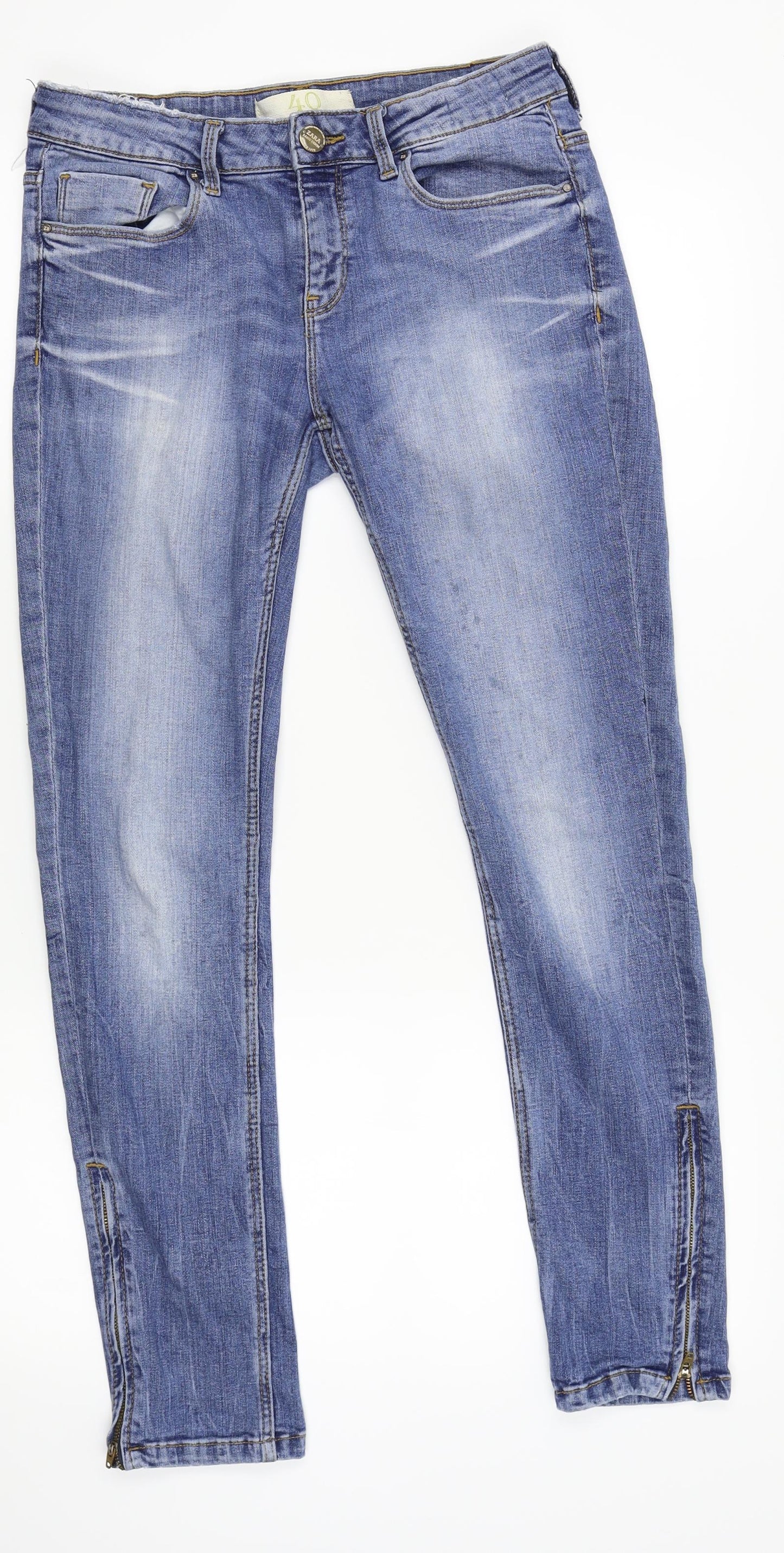 Zara Womens Blue  Denim Straight Jeans Size 12 L28 in - zips on legs