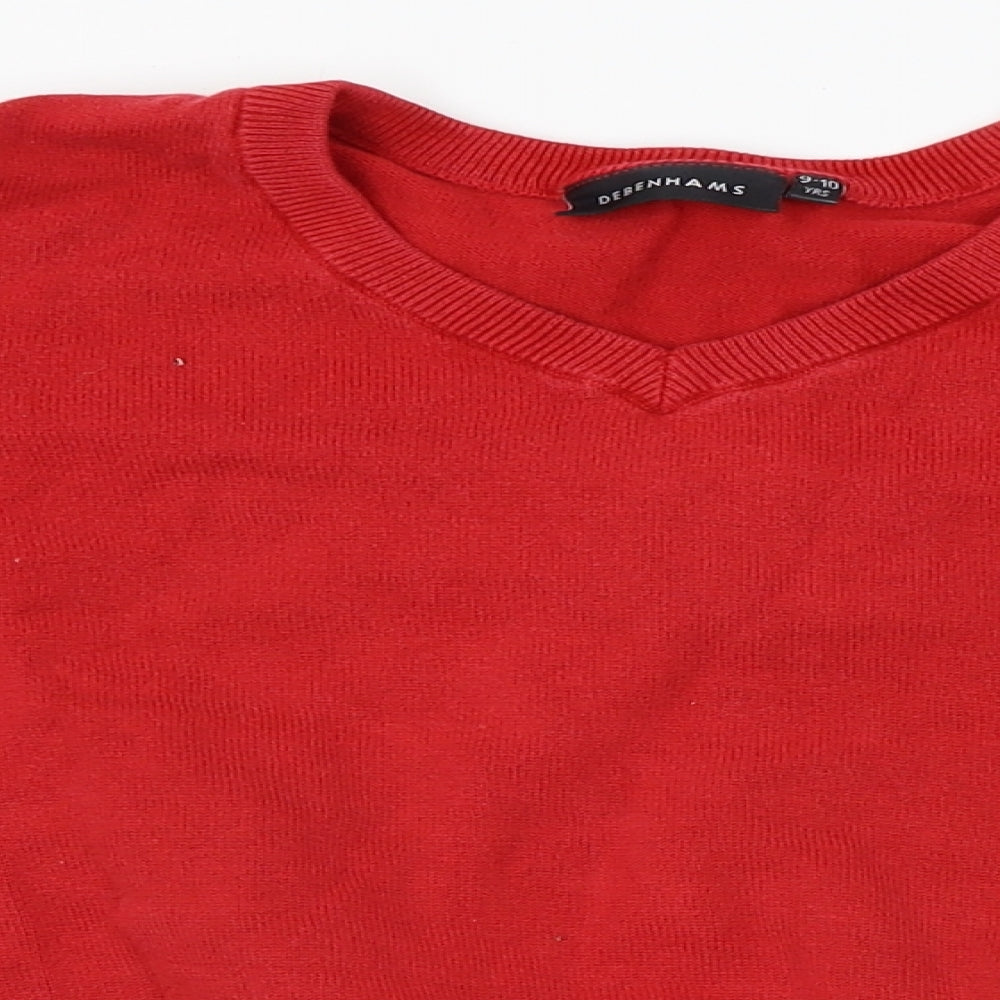 Debenhams Boys Red  Knit Pullover Jumper Size 9-10 Years
