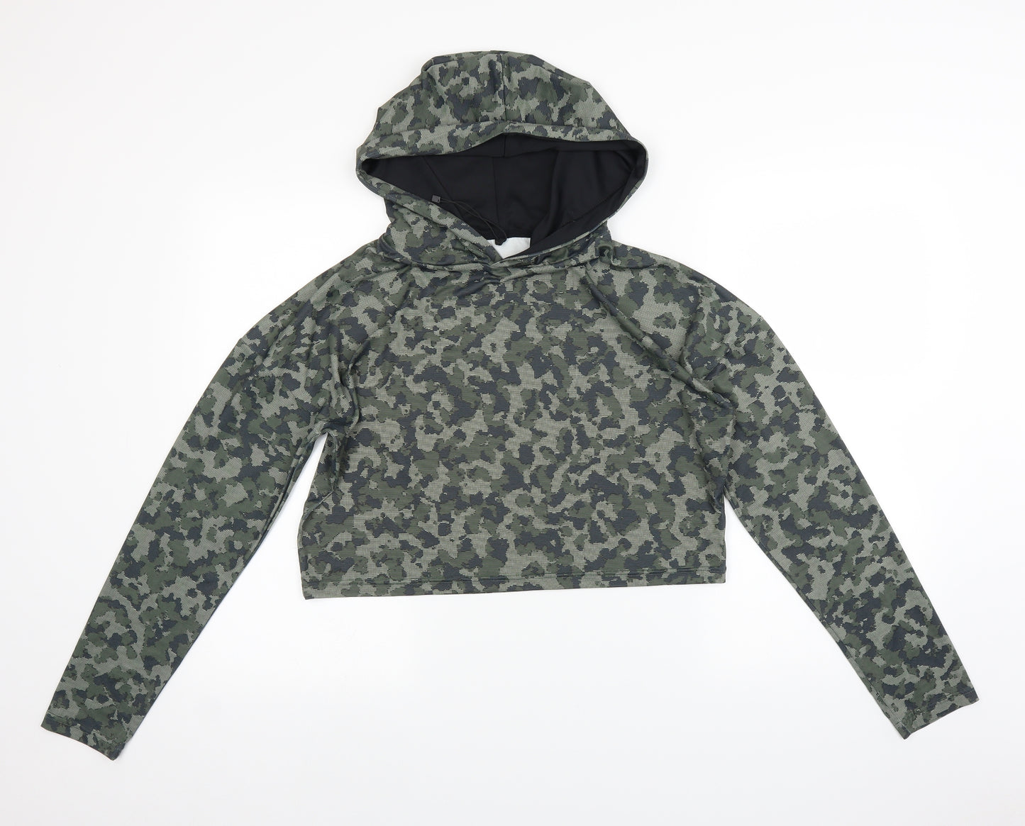 Atmosphere Womens Green Camouflage  Pullover Hoodie Size 12  - Cropped