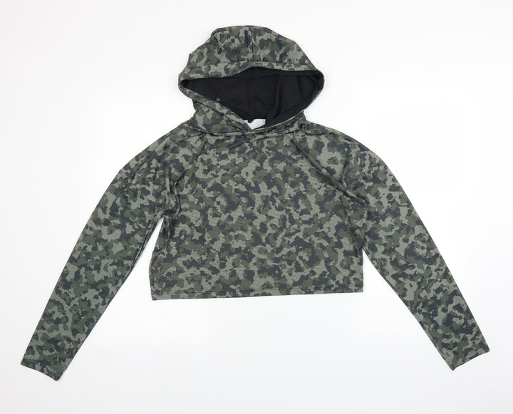 Atmosphere Womens Green Camouflage  Pullover Hoodie Size 12  - Cropped