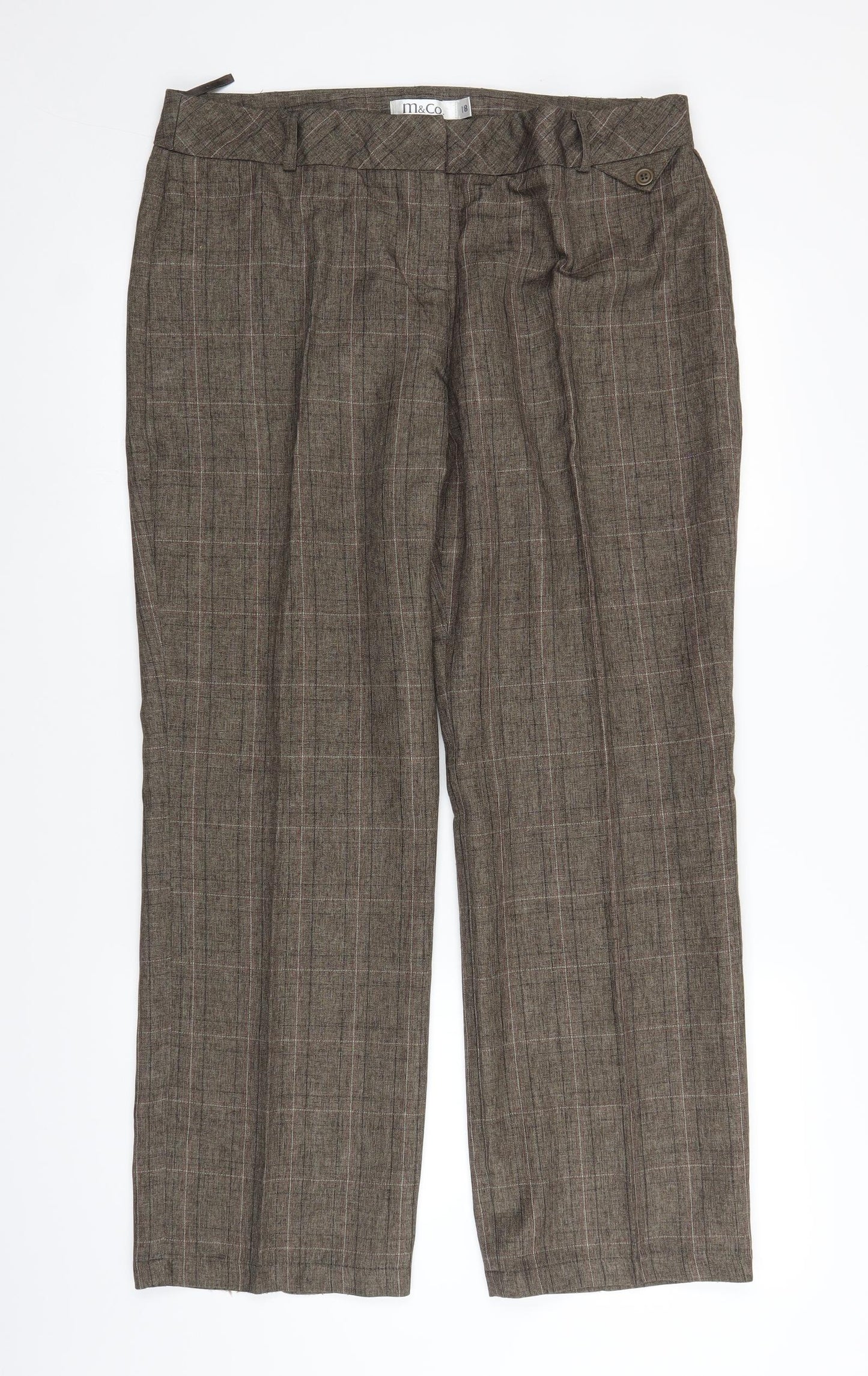M&Co Womens Brown Plaid  Trousers  Size 18 L28 in