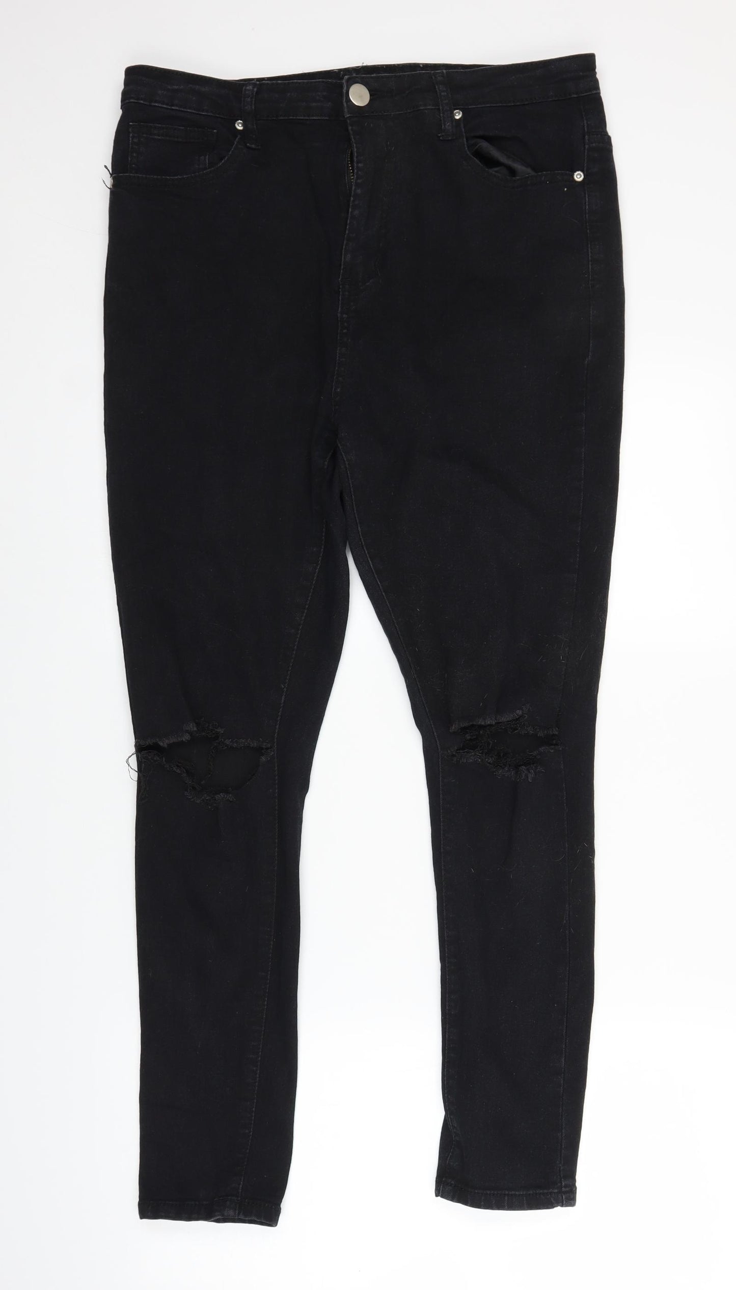 Boohoo Womens Black  Denim Straight Jeans Size 16 L27 in