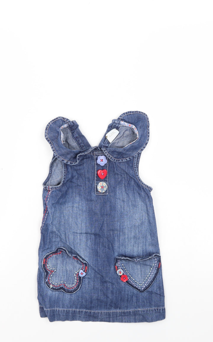 NEXT Girls Blue  Denim Pinafore/Dungaree Dress  Size 12-18 Months