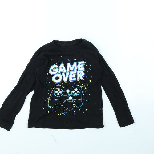 Preworn Boys Black   Basic T-Shirt Size 6 Years  - Game Over