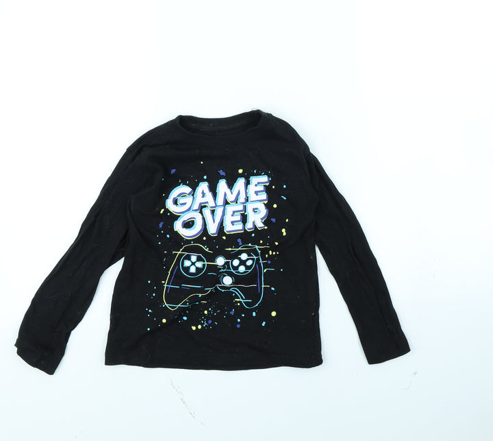 Preworn Boys Black Basic T-Shirt Size 6 Years - Game Over