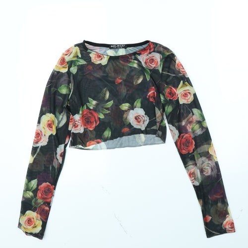 Select Womens Black Floral  Basic Blouse Size 10