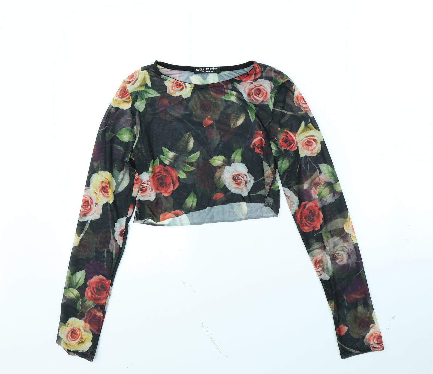 Select Womens Black Floral  Basic Blouse Size 10