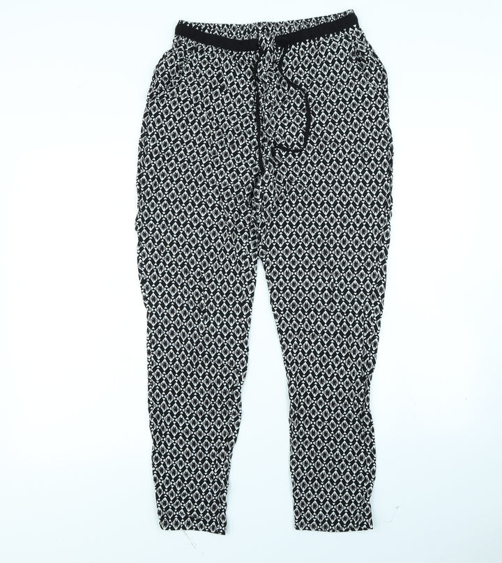 New Look Womens Black Geometric Trousers Size 10 L27 in