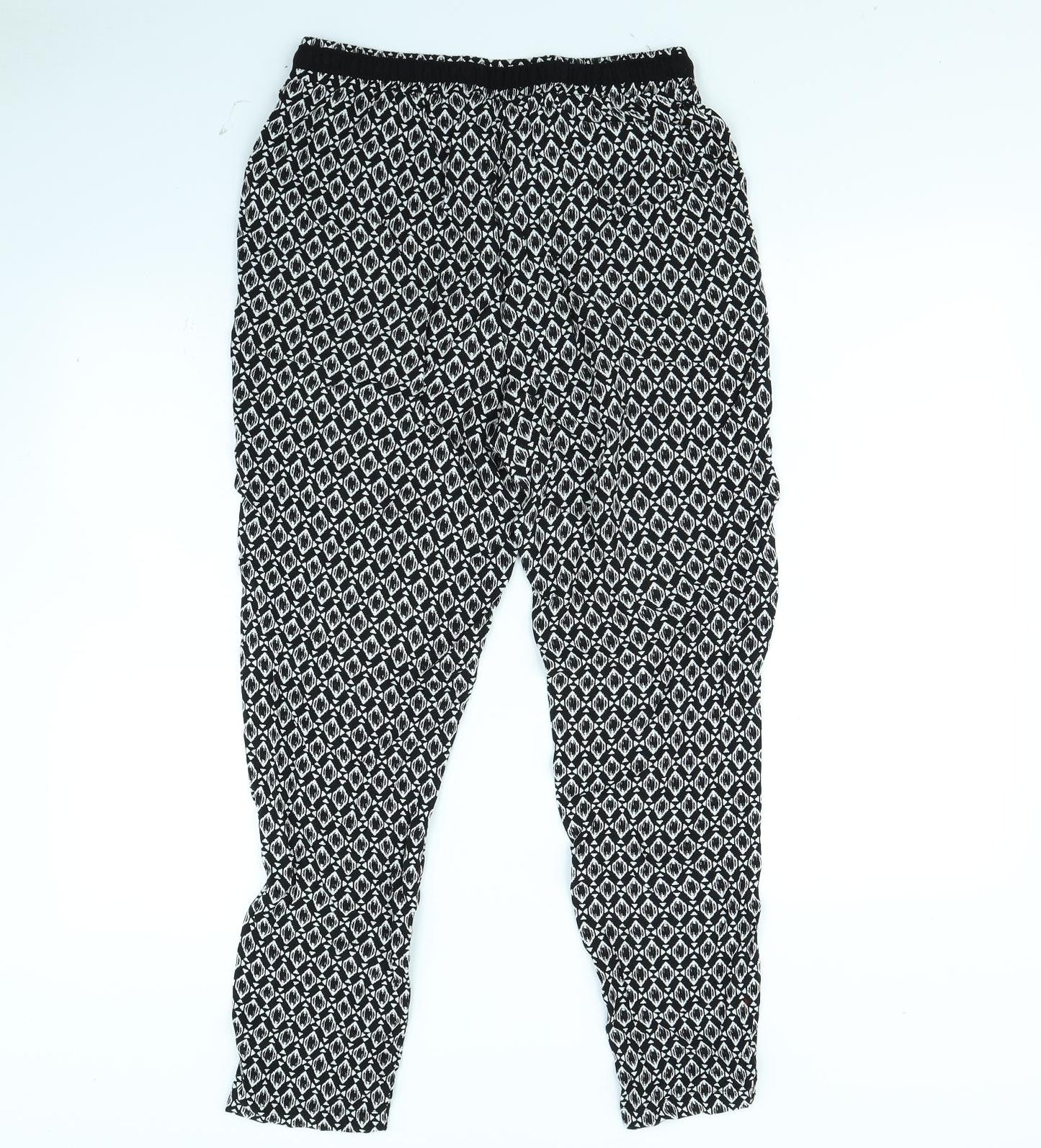 New Look Womens Black Geometric  Trousers  Size 10 L27 in