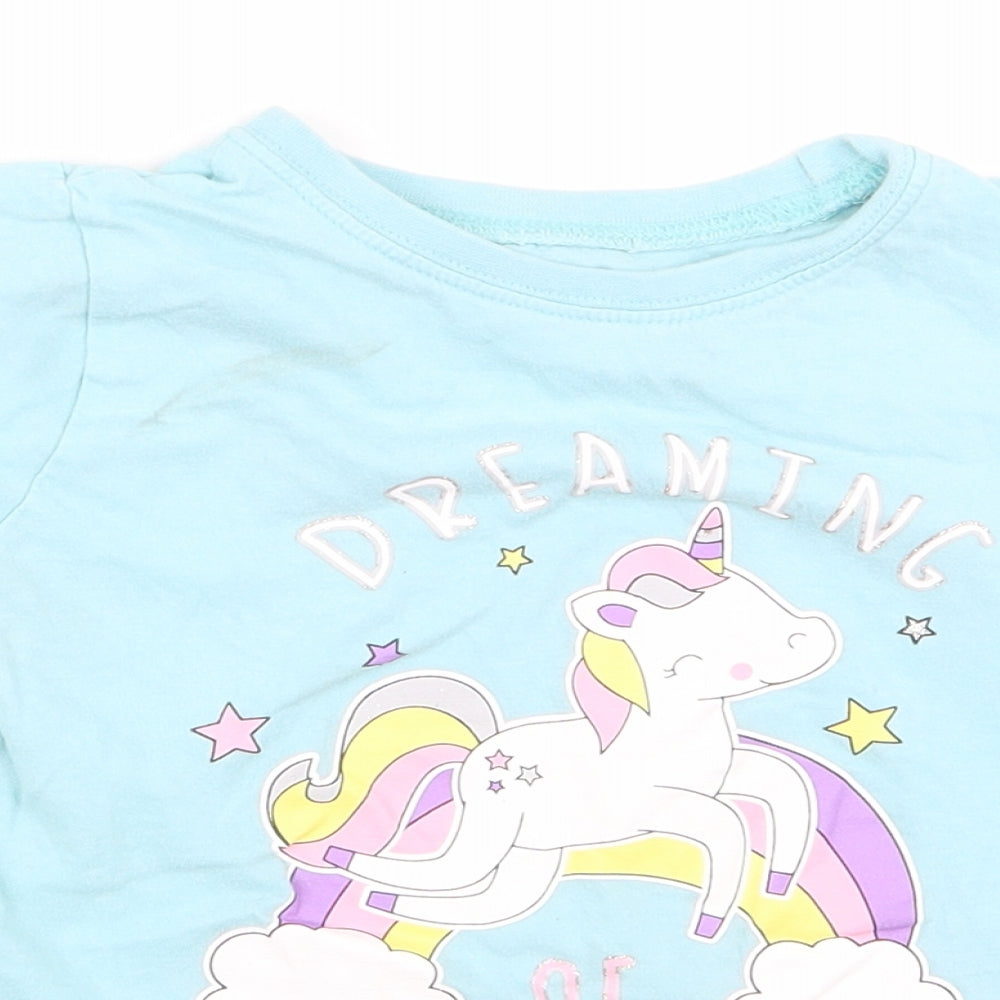 Preworn Girls Blue   Basic T-Shirt Size 6 Years  - unicorn