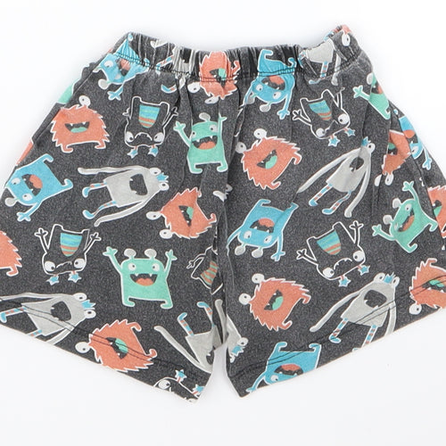 Preworn Boys Black Animal Print  Sweat Shorts Size 2 Years - monster