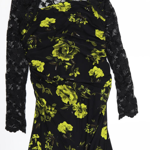 preorn Womens Black Floral  Fit & Flare  Size M