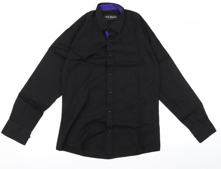 lyon becker Mens Black  Rayon  Button-Up Size M