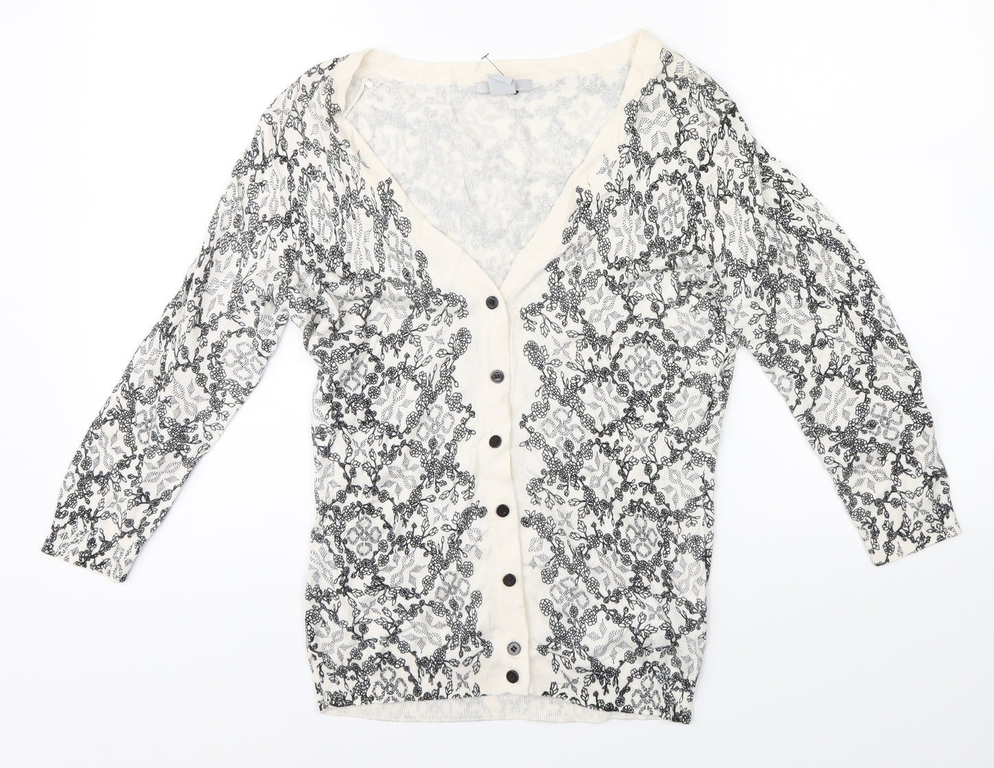 H&M Womens White Floral  Cardigan Jumper Size S