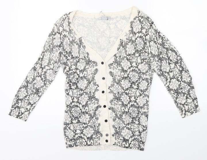 H&M Womens White Floral  Cardigan Jumper Size S