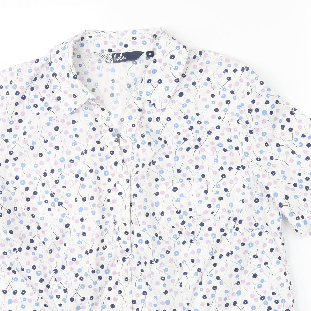 Isle Mens Silver Floral   Button-Up Size 16