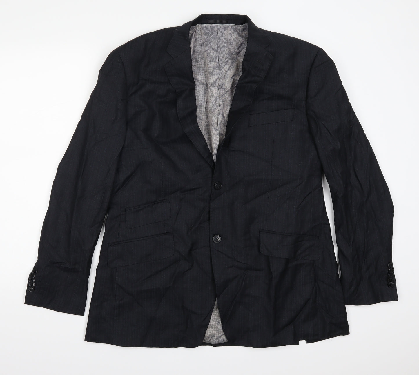 Fascino Mens Blue Striped  Jacket Suit Jacket Size 42