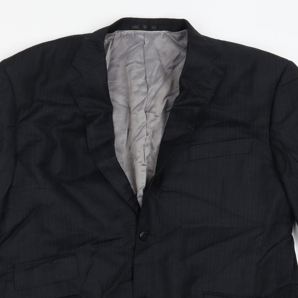 Fascino Mens Blue Striped  Jacket Suit Jacket Size 42