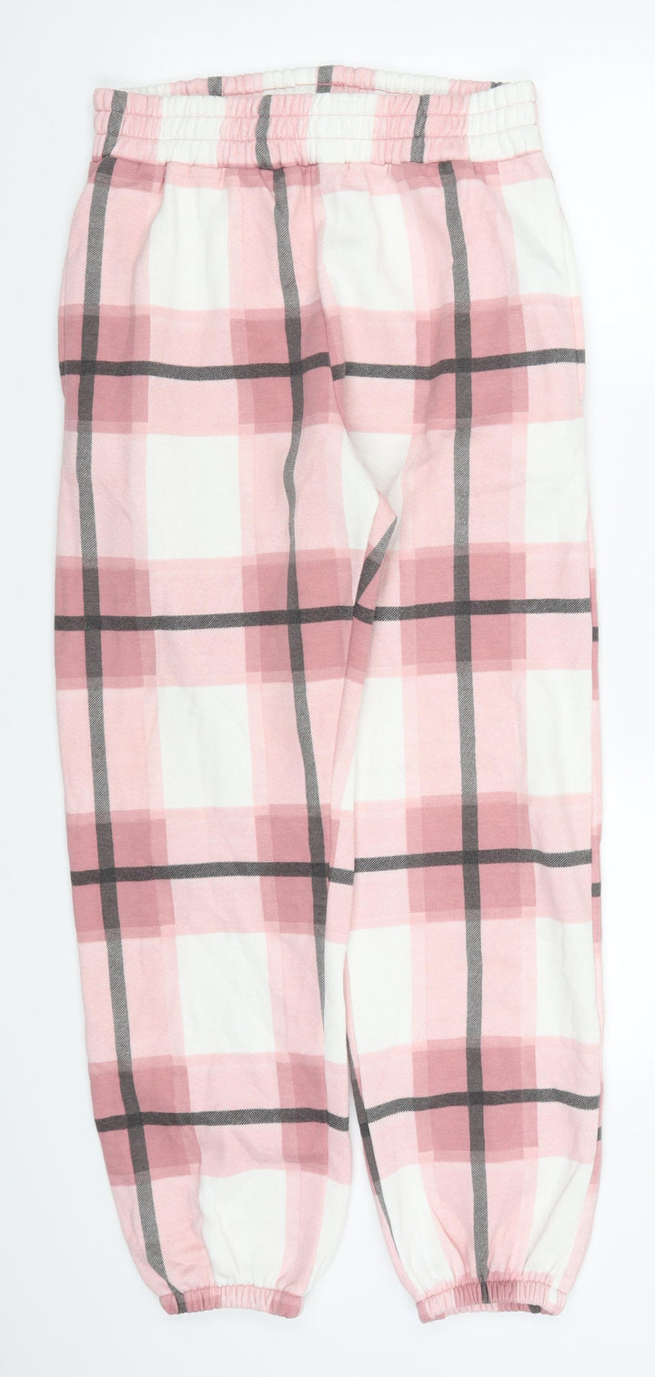 Misspap Womens Pink Check  Sweatpants Trousers Size L L28 in