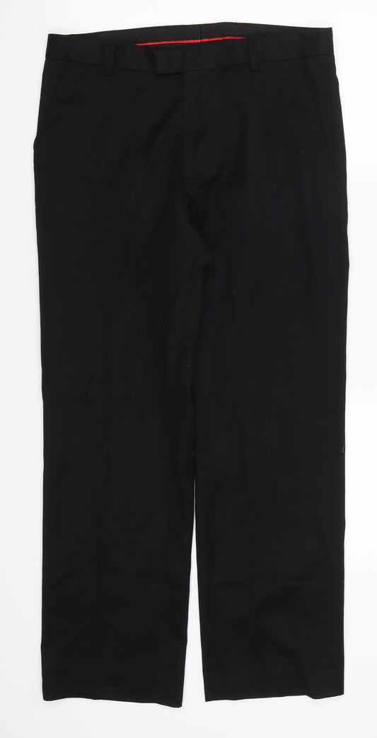 Front view of Burton men’s black trousers, size 32, 27-inch leg