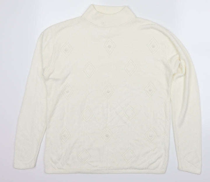 Bonmarché Womens White Argyle/Diamond Pullover Jumper Size S