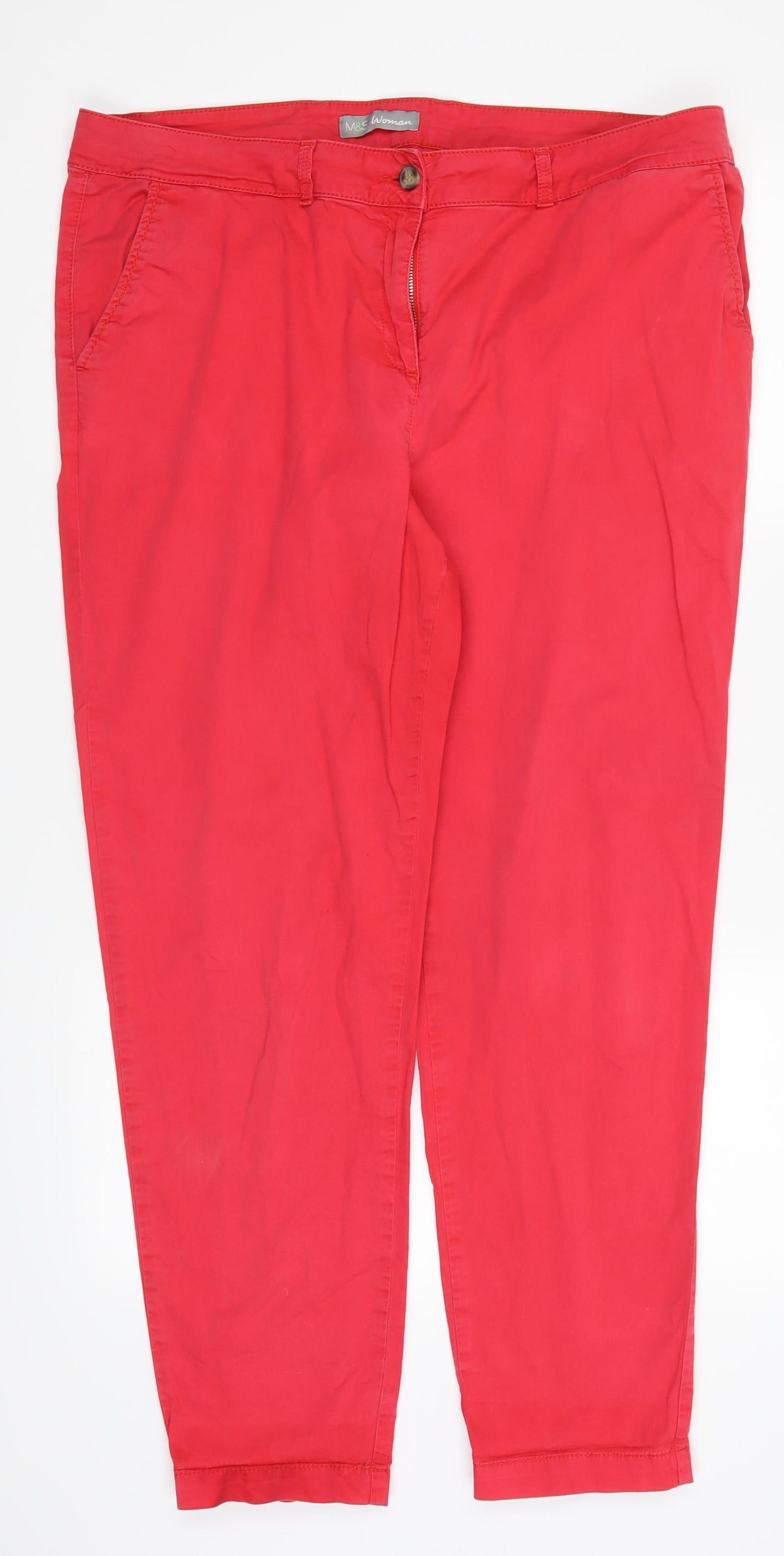 Marks and Spencer Womens Red   Chino Trousers Size 18 L28 in