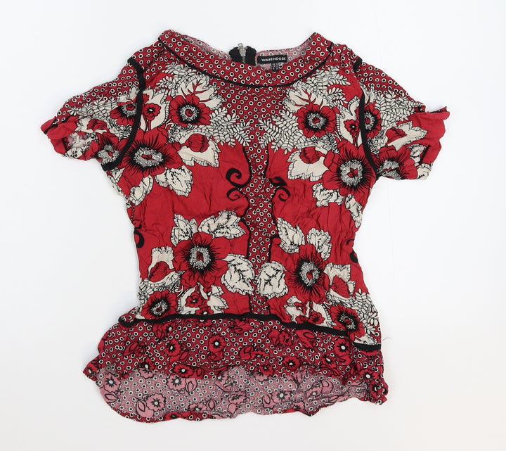 Warehouse Womens Red Floral Basic T-Shirt Size 10