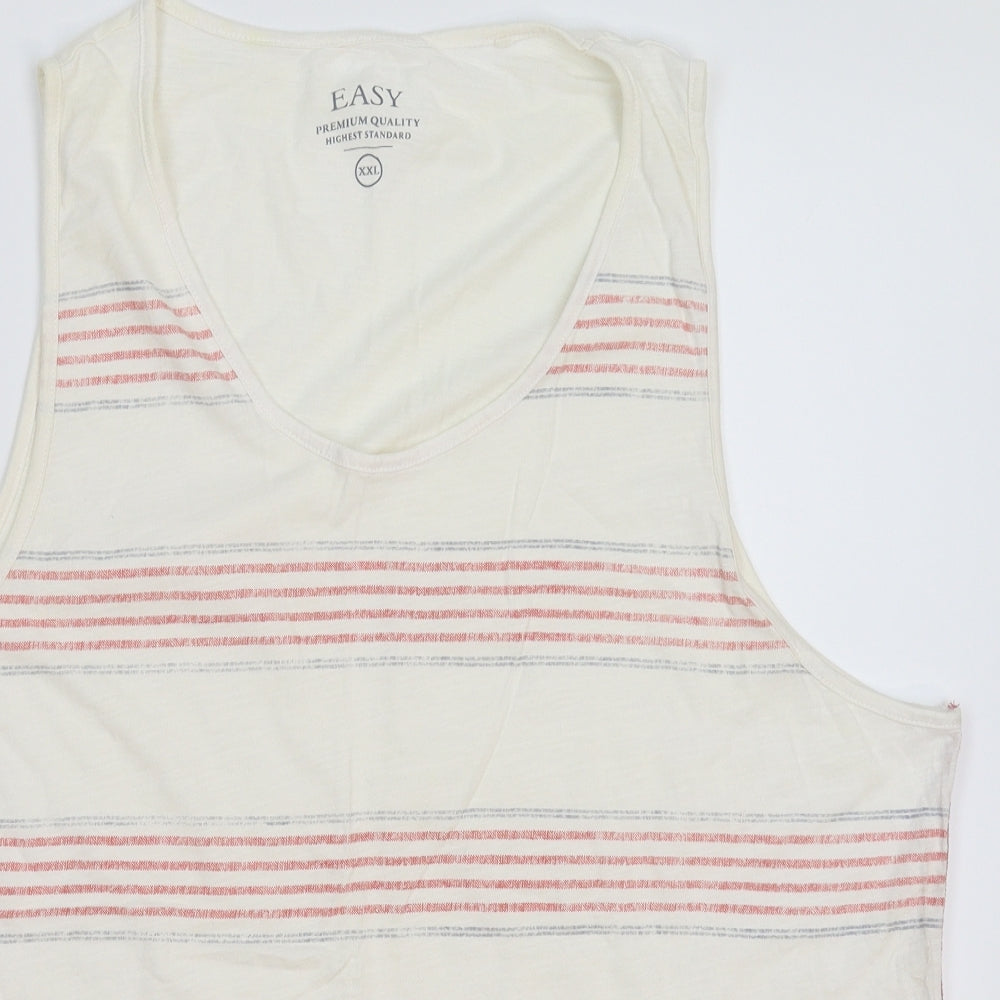 Easy Mens White Striped  Basic Tank Size 2XL