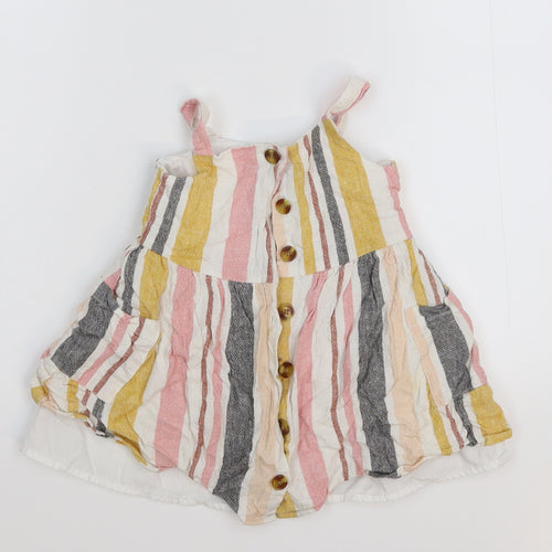 Primark Girls Multicoloured Striped  Pinafore/Dungaree Dress  Size 18-24 Months