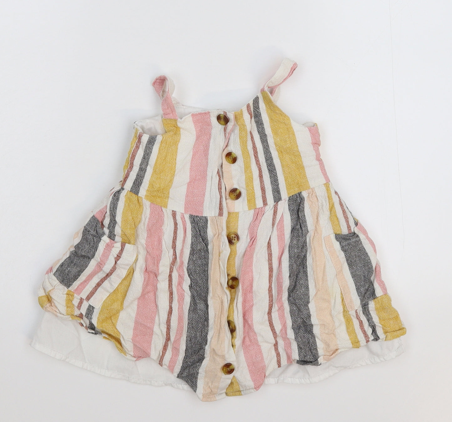 Primark Girls Multicoloured Striped  Pinafore/Dungaree Dress  Size 18-24 Months