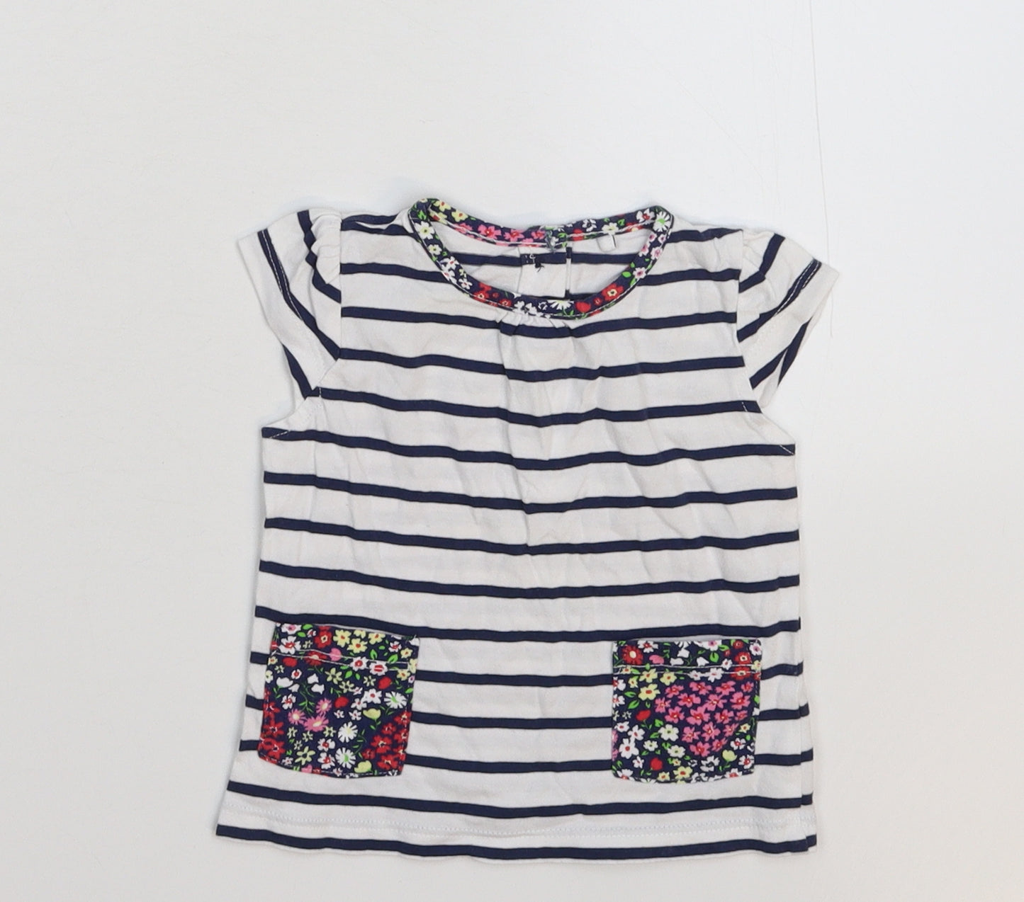 TU Girls White Striped  Basic T-Shirt Size 3-6 Months