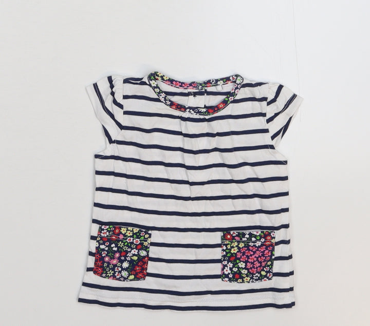 TU Girls White Striped  Basic T-Shirt Size 3-6 Months