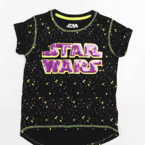 Star Wars Girls Black Spotted  Basic T-Shirt Size 7 Years