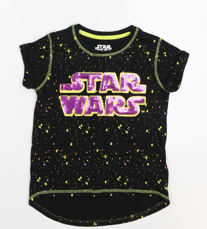 Star Wars Girls Black Spotted Basic T-Shirt Size 7 Years