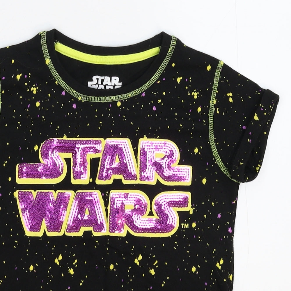 Star Wars Girls Black Spotted  Basic T-Shirt Size 7 Years