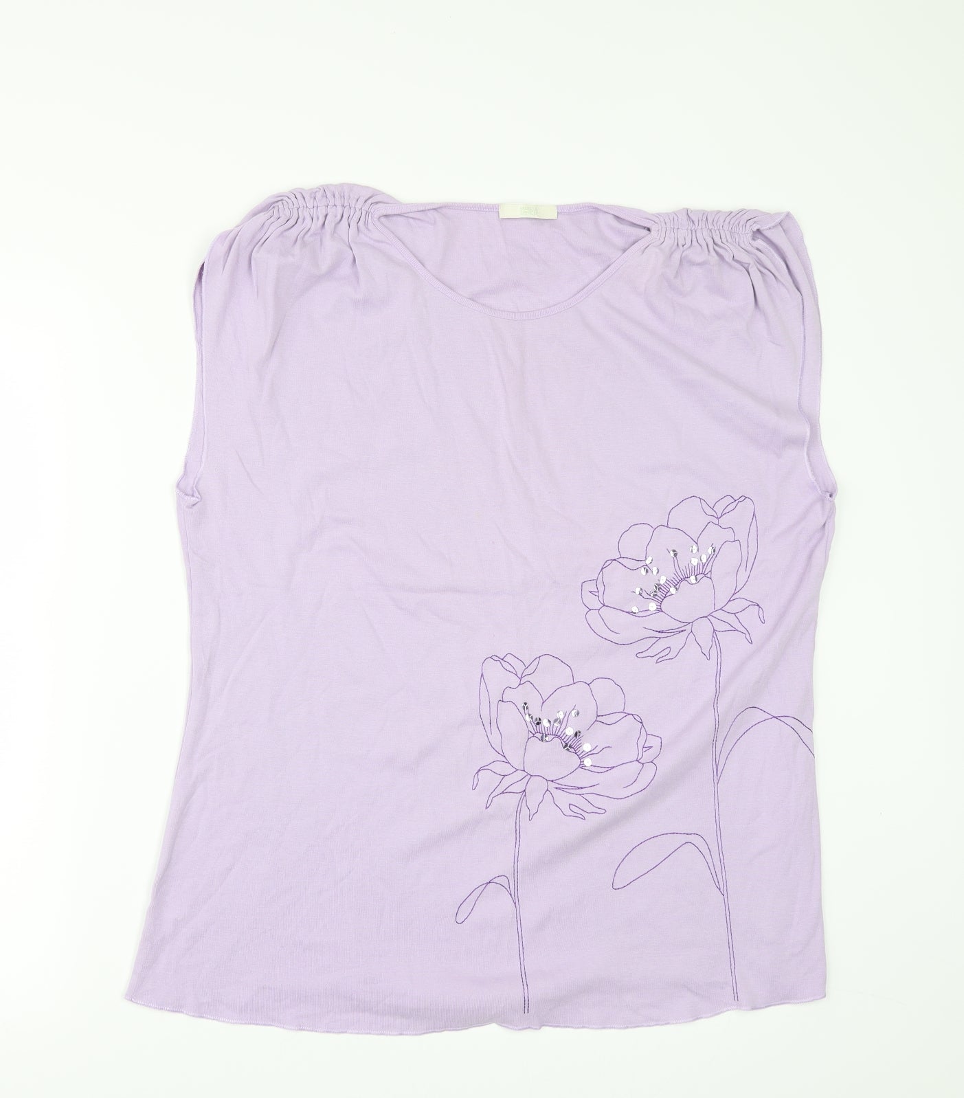 Marks and Spencer Womens Purple Floral  Basic T-Shirt Size 20  - gathered shoulders