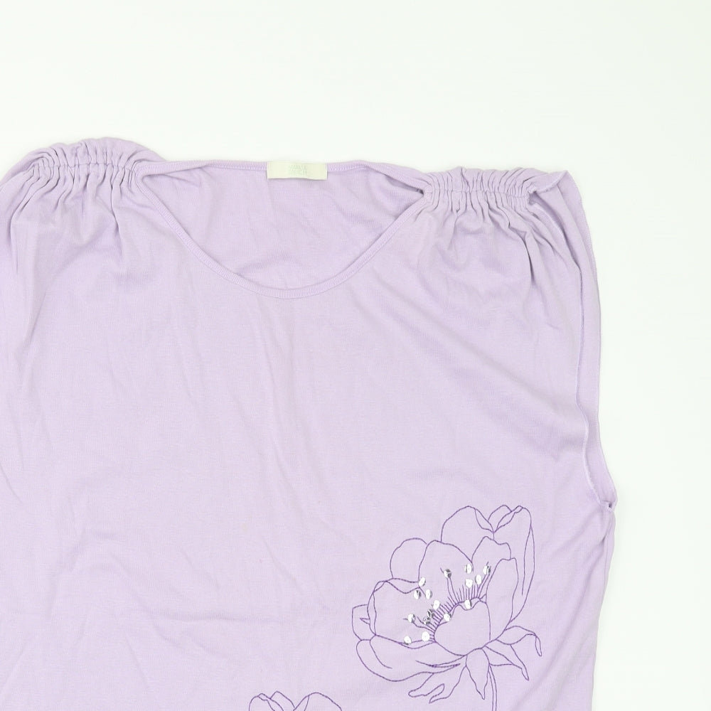 Marks and Spencer Womens Purple Floral  Basic T-Shirt Size 20  - gathered shoulders