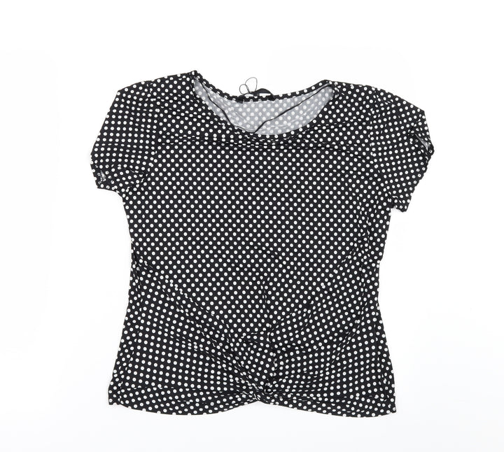 Mia Moda Womens Black Polka Dot Basic T-Shirt Size 14