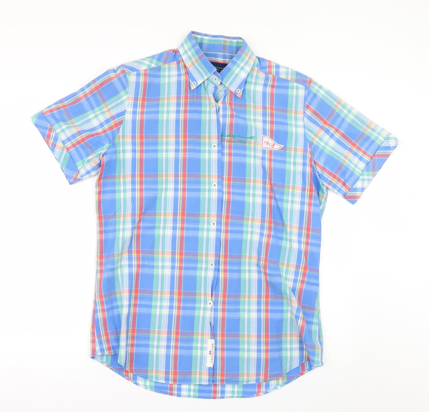 Brothers Mens Blue Check   Button-Up Size M